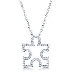 Sterling Silver Cz Open Puzzle Piece Necklace